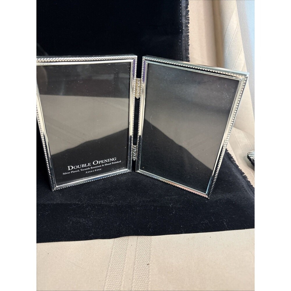 Sheffield Home Silver Plated Double 4x6 Photo Frame Black Velveteen Back Vintage